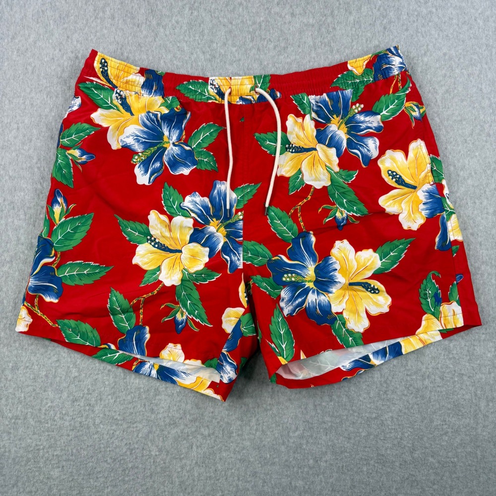 Polo Ralph Lauren Swim Shorts Mens 2XB Red Floral Traveler Hawaiian Trunks